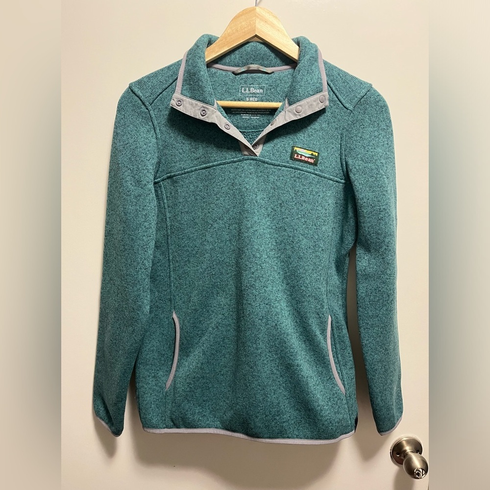 L.L. Bean Women's Teal Fleece T-Snap Pullover Sweater Size Small